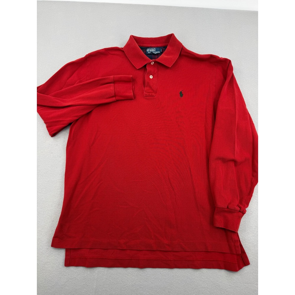 Polo Ralph Lauren Mens L Long‎ Sleeve Pique Polo Red Preppy Casual Ivy - Picture 2 of 11